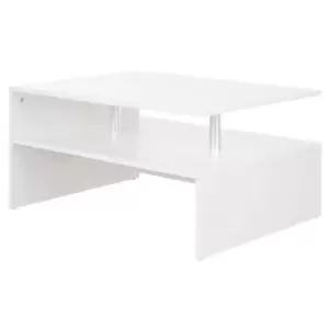 Homcom 2 Tier Coffee End Table Modern Design With Open Shelf Living Room White