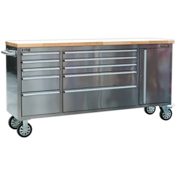 Sealey 10 Drawer Mobile Stainless Steel Tool Cabinet and End Cupboard Stainless Steel