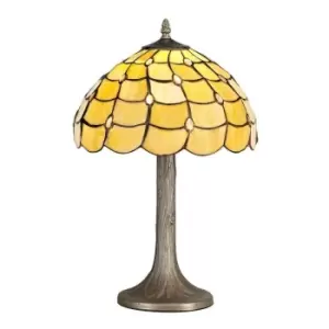 Luminosa Lighting - 1 Light Tree Like Table Lamp E27 With 30cm Tiffany Shade, Beige, Clear Crystal, Aged Antique Brass