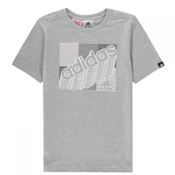 adidas Camo Linear T Shirt Junior - Grey Linear