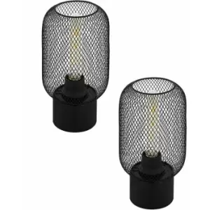 2 pack Table Lamp Desk Light Black Steel Round Wire Mesh Shade 1x 60W E27