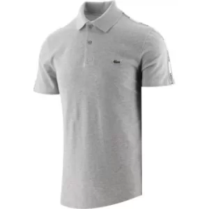 Lacoste Silver Chine Grey Branded Bands Stretch Cotton Polo Shirt