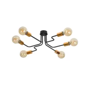 Harmony Black/Copper Multi Arm Semi Flush Ceiling light 6x E27