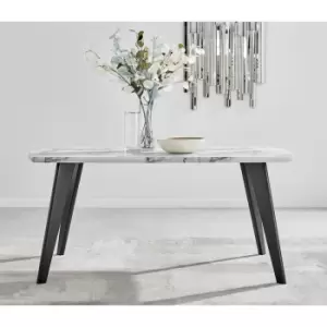 Furniturebox Andria Marble Effect Black Leg 6 Seater Dining Table For Luxury Modern Minimalist Industrial Dining Room