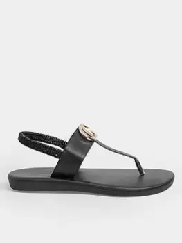 Yours Extra Wide Fit Double Ring Toe Post Sandal Black, Size 9Eee, Women