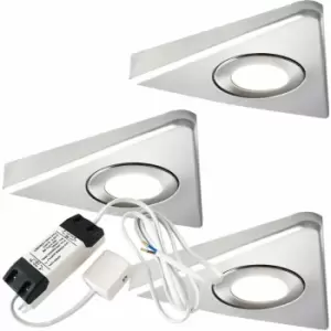 3x brushed nickel Triangle Surface Under Cabinet Kitchen Light & Driver Kit - Natural White led