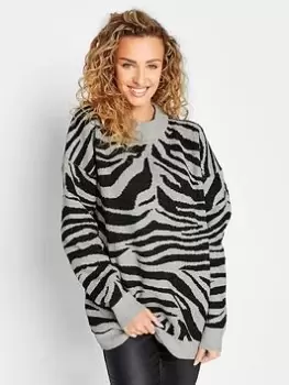 Long Tall Sally Zebra Print Jumper - Grey, Size 10-12, Women