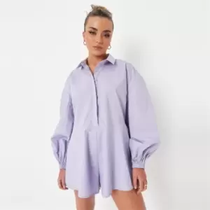 Missguided Sleeve Collared Playsuit Poplin - Purple