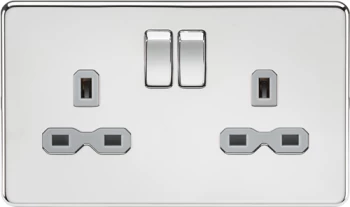 KnightsBridge Screwless 13A 2G DP switched socket - polished chrome with grey insert