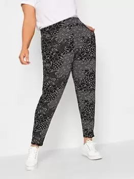 Yours Printed Double Pleat Harem Trouser - Black, Size 26-28, Women