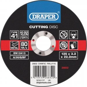 Draper Flat Metal Cutting Disc 125mm 3.2mm 22mm