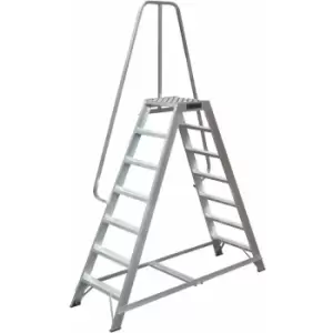 Loops - 1.7m Heavy Duty Double Sided Fixed Step Ladders Safety Handrail & Wide Platform