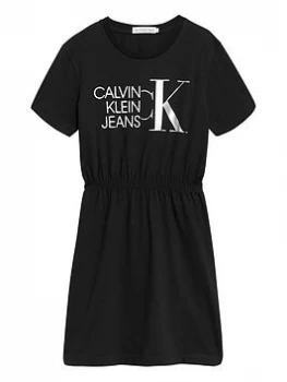 Calvin Klein Jeans Girls Hybrid Logo T-Shirt Dress - Black, Size 12 Years, Women