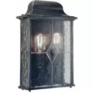 Loops - IP43 2 Bulb Lantern Leaded Glass Weatherproof Black Silver LED E27 60W