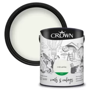 Crown Walls & Ceilings Silk Emulsion Milk White - 5L