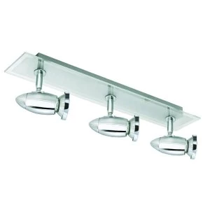 3 Light Ceiling Spotlight Bar Chrome with Glass Backplate, GU10