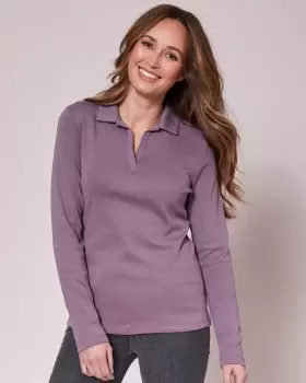 Cotton Traders Womens Wrinkle Free Long Sleeve Polo Top in Purple