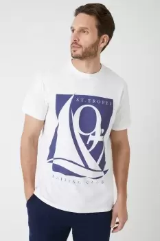 White Slim Fit St Tropez Print T-Shirt