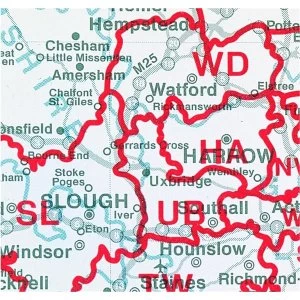 Map Marketing Postcode Areas Map Unframed Scale 12.5 Miles to 1 inch