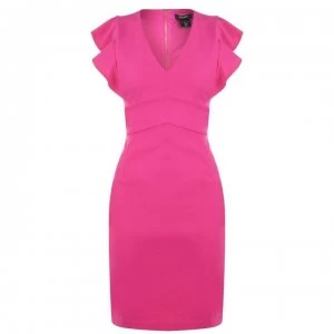 DKNY V Neck Ruffle Sleeve Dress - Watermelon