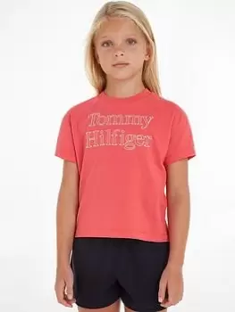 Tommy Hilfiger Girls Tommy Hilfiger Stitch Short Sleeve T-Shirt - Laser Pink, Size Age: 12 Years, Women