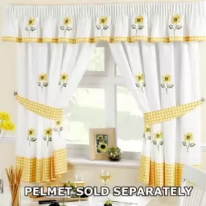 Sunflower Pencil Pleat Headed Kitchen Curtains and Tiebacks, Yellow/White, 66 x 54-Inch - White