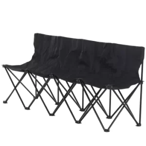 Outsunny 4-Seater Folding Steel Camping Bench w/ Cooler Bag Black