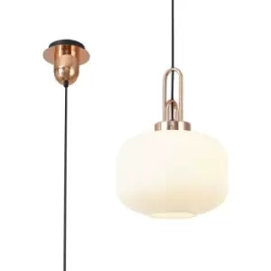 Luminosa 1 Light Pendant E27 With 30cm Pumpkin Shaped Ribbed Glass, Opal Copper, Matt Black