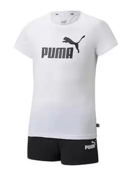 Puma Puma Girls Essentials+ Logo Short & Tee Set - White, Size 11-12 Years, Women