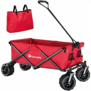 Tectake - Foldable garden trolley with wide tires (80kg max load) - garden cart, beach trolley, trolley cart - red - red