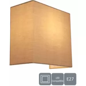 HARPER LIVING 1xE27/ES Wall Wash Light with Switch, Square Taupe Fabric Shade, Suitable for LED Upgrade - Taupe