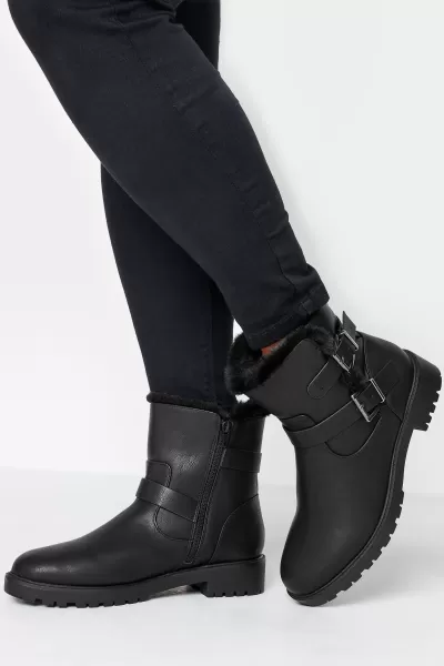 Yours Wide & Extra Wide Fit Faux Fur Lined Biker Boot Black