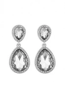 Mood Silver Plated Double Pear Crystal Drop Earrings