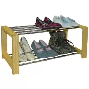 Techstyle Sleek Solid Pine 6 Pair Shoe Storage Organiser Rack Natural