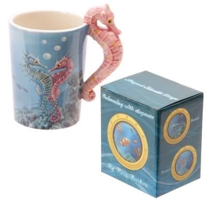 Sealife Design Seahorse Shaped Handle Ceramic Mug