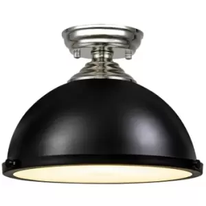 Luminosa Talisa Flush Ceiling Lamp E27 With Round 31cm Metal Shade Polished Nickel, Matt Black, Frosted White