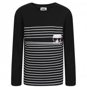 Karl Lagerfeld Children Boys Stripe Graphic Long Sleeve T Shirt - Black