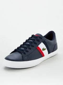 Lacoste Lerond Side Stripe Leather Trainers - Navy