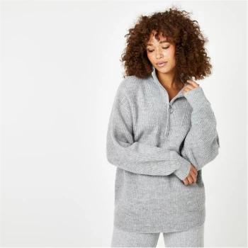 Jack Wills Lounge High Neck Zip Knitted Jumper - Grey Marl