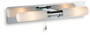 2 Light Switched Bathroom Over Mirror Wall Light Chrome, Opal Glass IP44, G9