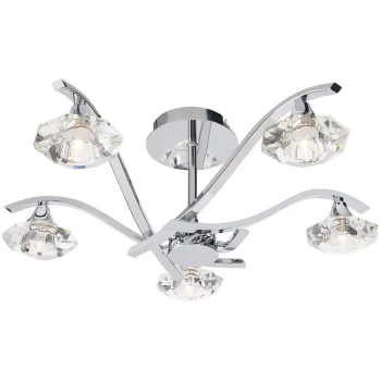 Endon Langella - 5 Light Semi Flush Multi Arm Ceiling Light Chrome, Clear Crystal, G9