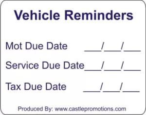 Outdoor Grade Vinyl Sticker - White - MOT Reminder- CASTLE PROMOTIONS- V469