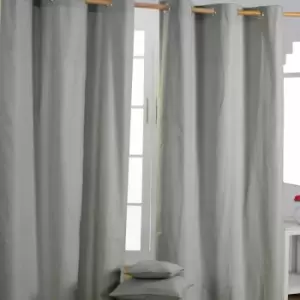 Homecapes Plain Off Grey Cotton Eyelet Curtains 137 x 182cm - Grey