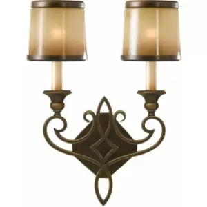 Loops - Twin Wall Light Iron Scroll Detail Glass Aged Oak Astral Bronze LED E14 60W