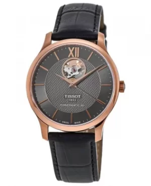 Tissot Tradition Powermatic 80 Open Heart Anthracite Dial Leather Strap Mens Watch T063.907.36.068.00 T063.907.36.068.00