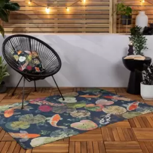 Paoletti Koi Midnight Washable Indoor Outdoor Rug Blue