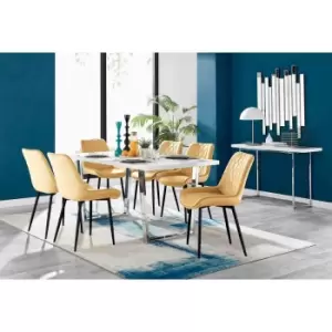 Furniture Box Kylo White High Gloss Dining Table and 6 Mustard Pesaro Black Leg Chairs