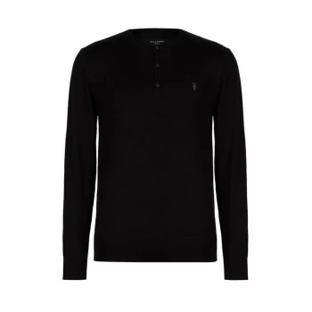 AllSaints Mode Merino Long Sleeve Henley - Black