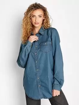 Long Tall Sally Denim Western Shirt, Blue, Size 14, Women