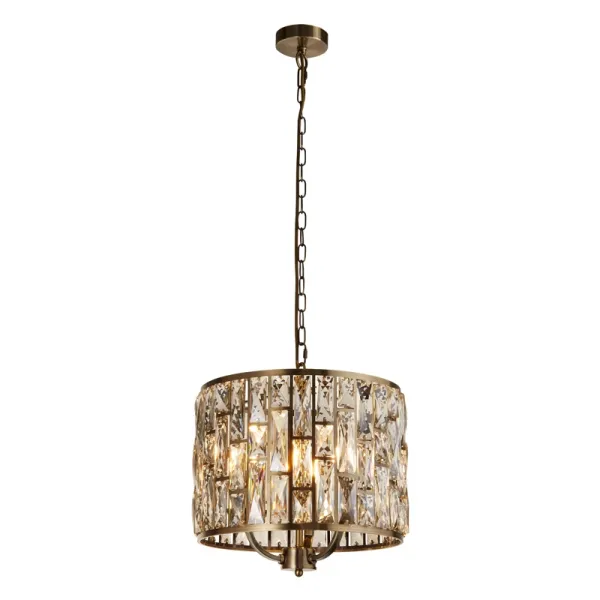 Searchlight Bijou 3 Light Glass Chandelier - Antique Brass